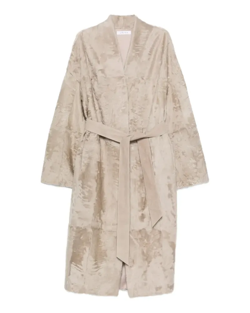 Liska buttoned belted coat - Nude Nude