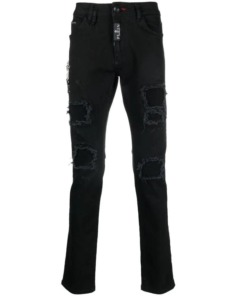 Philipp Plein Slim-Fit-Jeans im Distressed-Look - Schwarz Schwarz