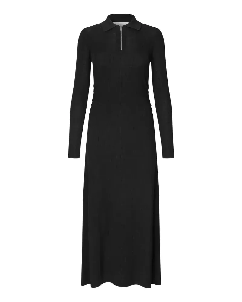 Samsøe & Samsøe Geripptes Sanelly Midikleid mit Polokragen - Schwarz Schwarz