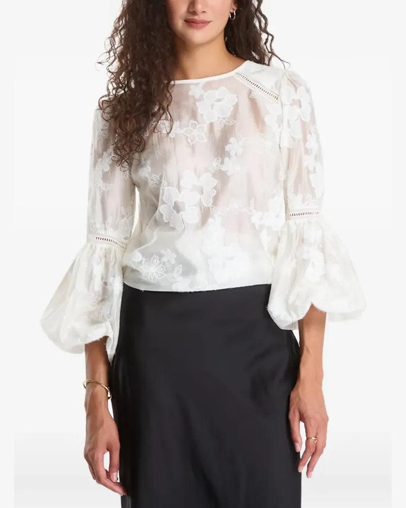 Guess embroidered-floral bell-sleeve blouse - Weiß Weiß