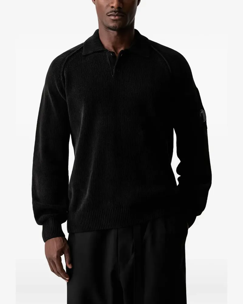 C.P. Company Gerippter Pullover mit Linsen-Detail - Schwarz Schwarz