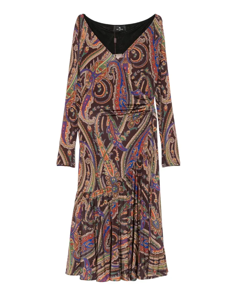 Etro paisley-print gathered midi dress - Braun Braun