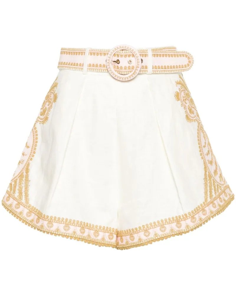 Zimmermann Bestickte Waverly Leinenshorts - Nude Nude
