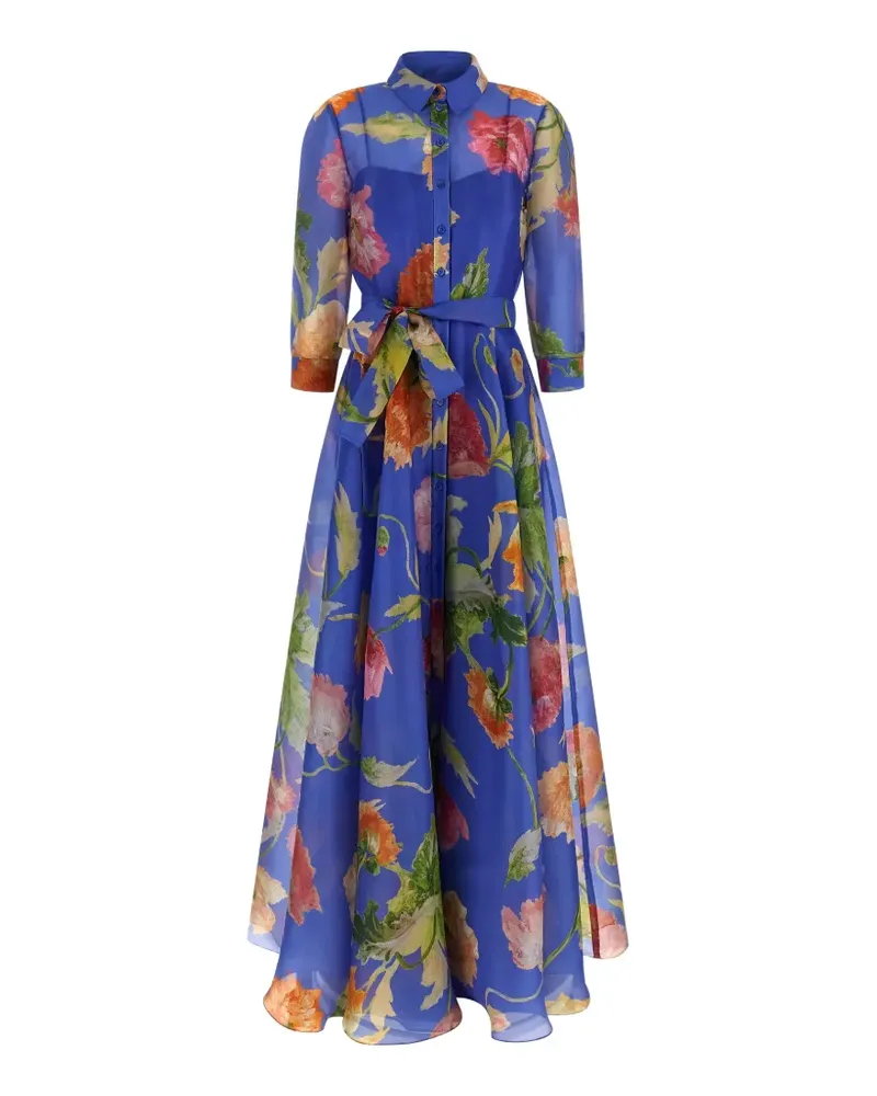 Carolina Herrera New York shirt poppy print dress - Blau Blau