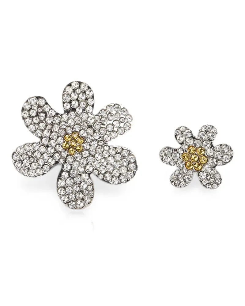 Marni crystal-embellished asymmetric pins - Silber Silber