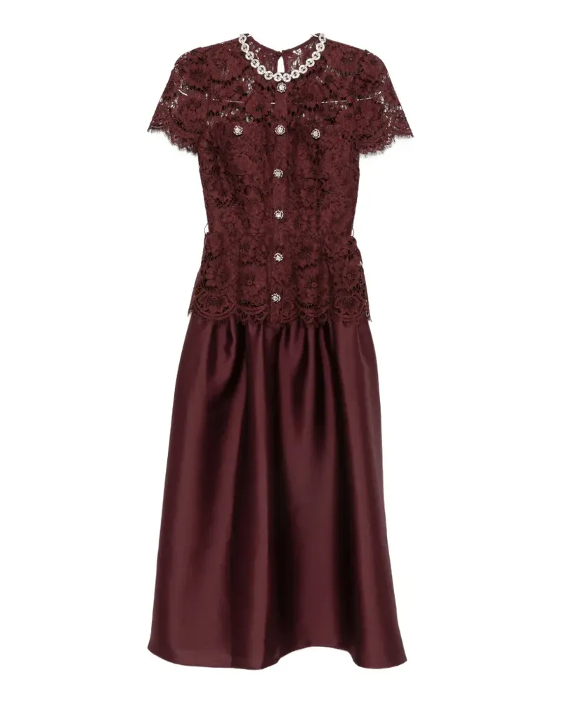 Self-Portrait lace-panelled belted midi dress - Braun Braun