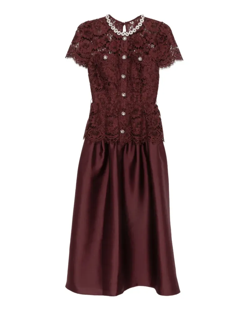 Self-Portrait Midikleid mit Spitzeneinsätzen - Braun Braun