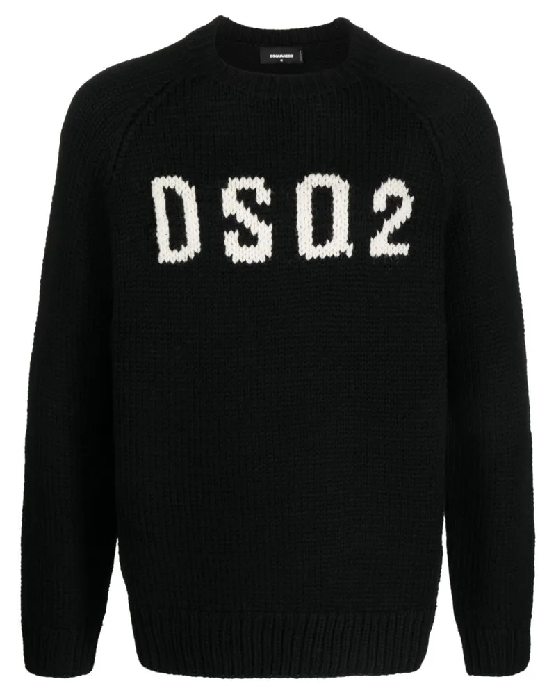 Dsquared2 Intarsien-Pullover mit Logo - Schwarz Schwarz