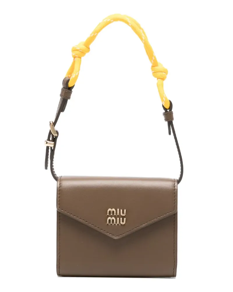 Miu Miu logo-plaque top-handle wallet - Braun Braun