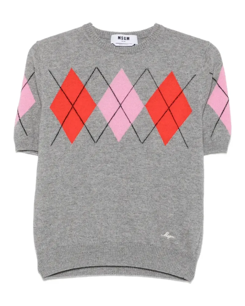 MSGM T-Shirt mit Argyle-Muster - Grau Grau