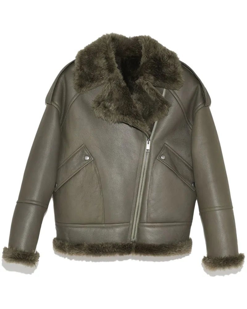 Yves Salomon Bikerjacke mit Shearling-Futter - Grün Grün