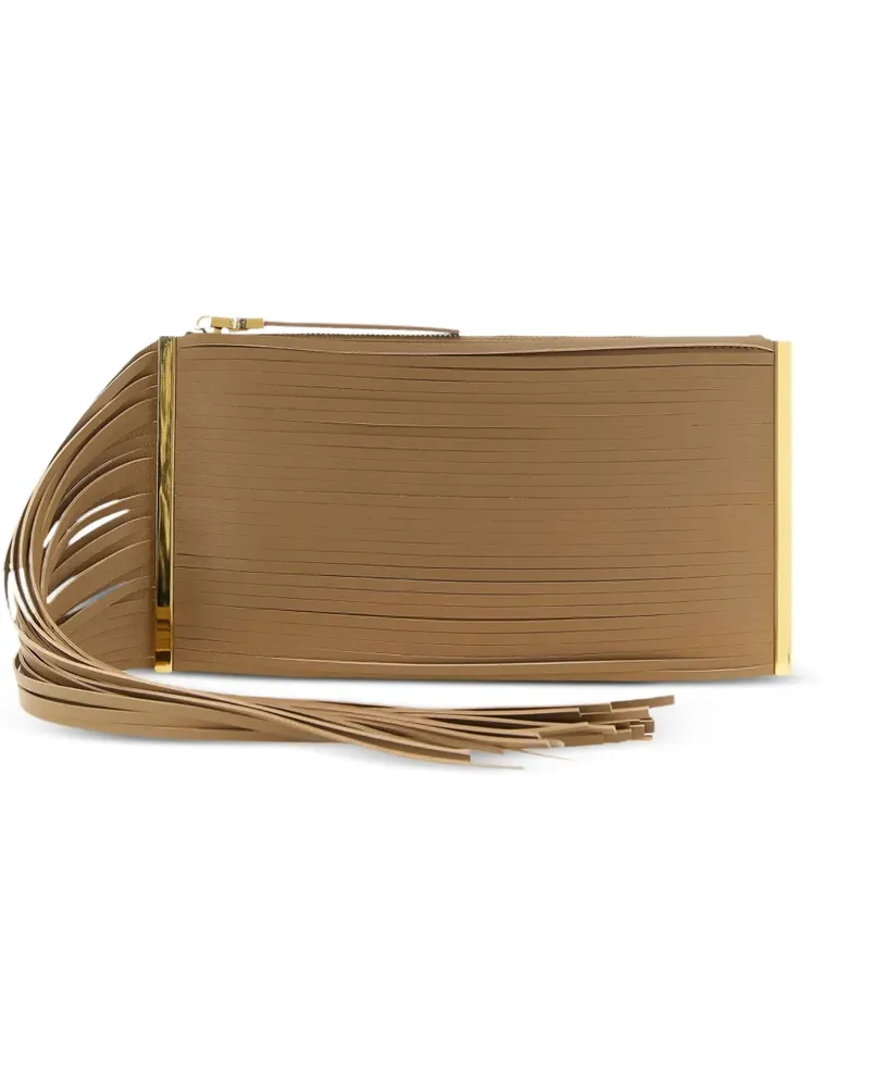 Elisabetta Franchi fringed leather clutch bag - Nude Nude