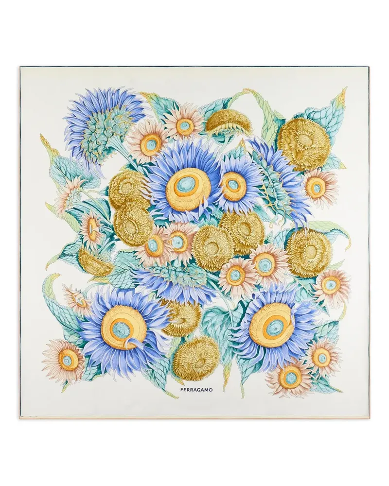 Ferragamo Seidenschal mit Sonnenblumen-Print - Weiß Weiß