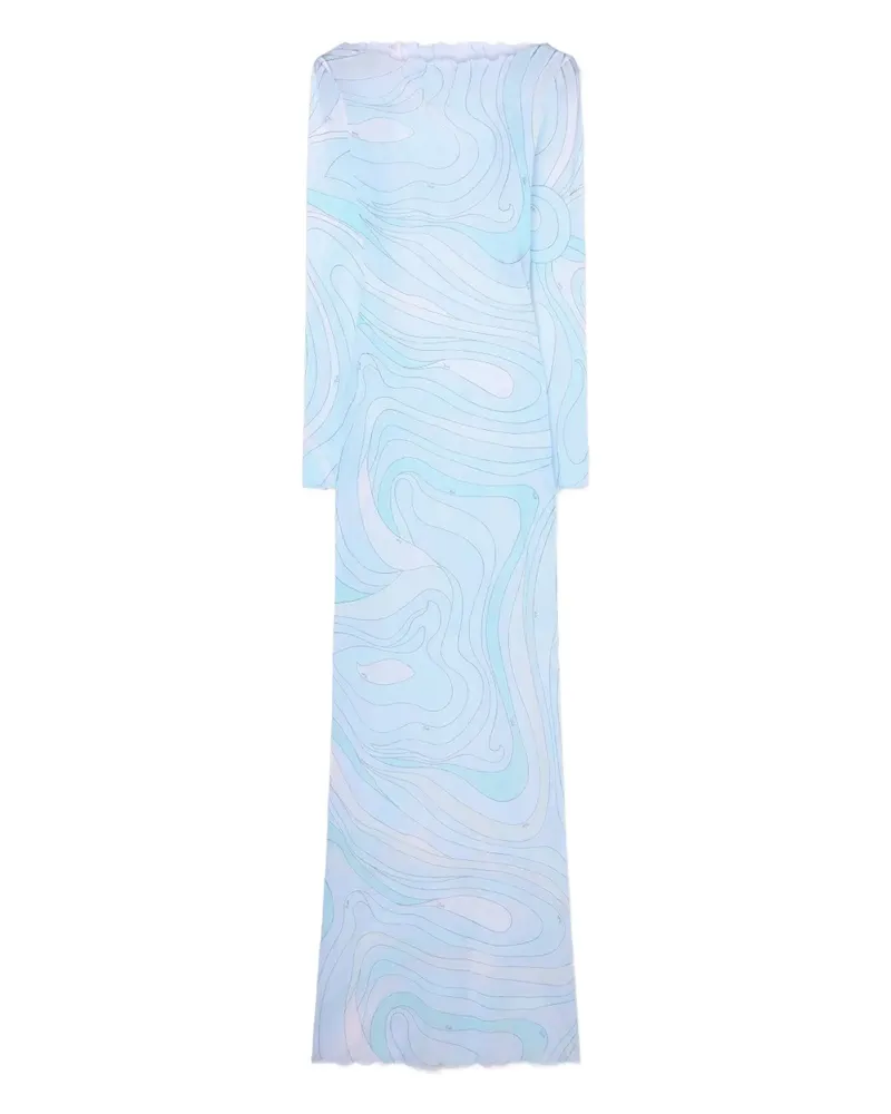 Emilio Pucci marmo-print tulle maxi dress - Blau Blau