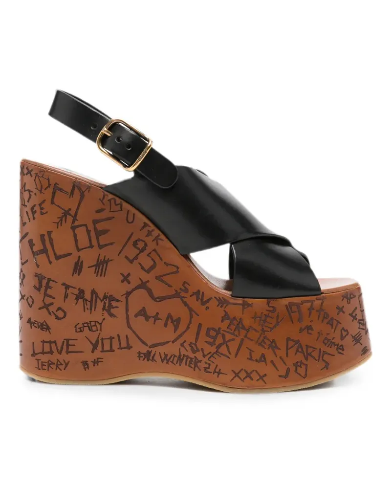Chloé Wedge-Sandalen mit Kritzel-Print - Schwarz Schwarz