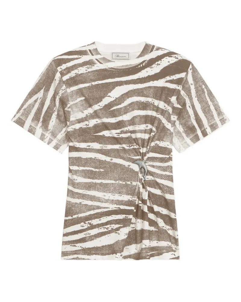 Blumarine dolphin-brooch printed T-shirt - Braun Braun