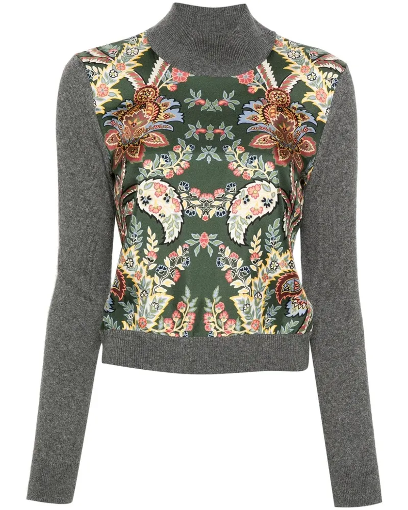 Etro Floraler Pullover mit Kontrasteinsatz Grau