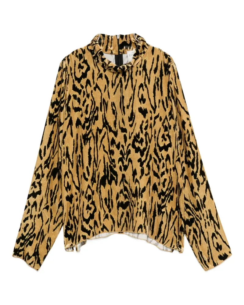 forte_forte Stehkragen-T-Shirt mit Animal-Print - Gelb Gelb