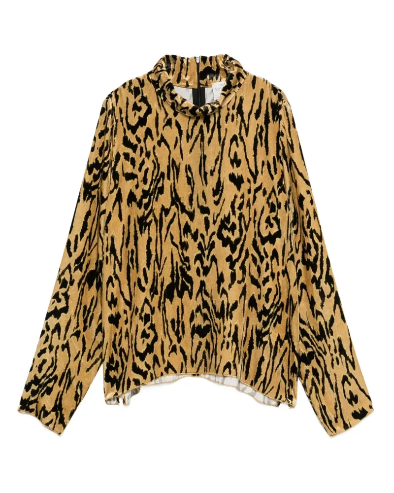 forte_forte Stehkragen-T-Shirt mit Animal-Print - Gelb Gelb