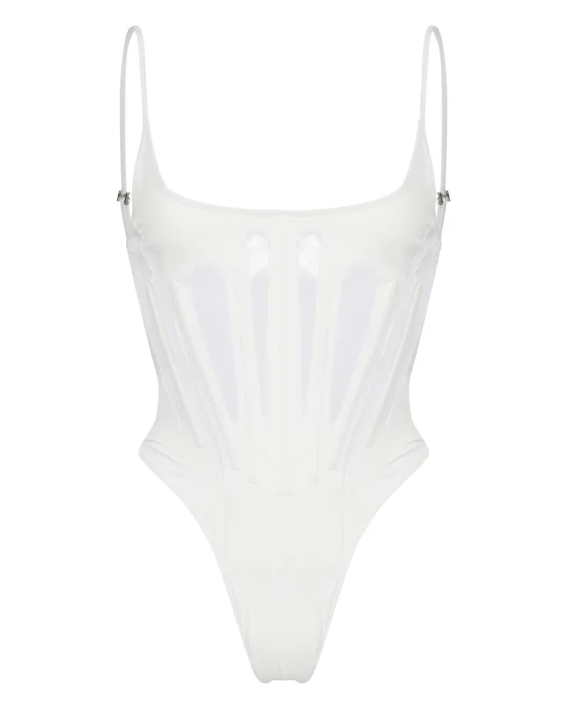 Thierry Mugler Semi-transparenter Tanga-Badeanzug - Weiß Weiß