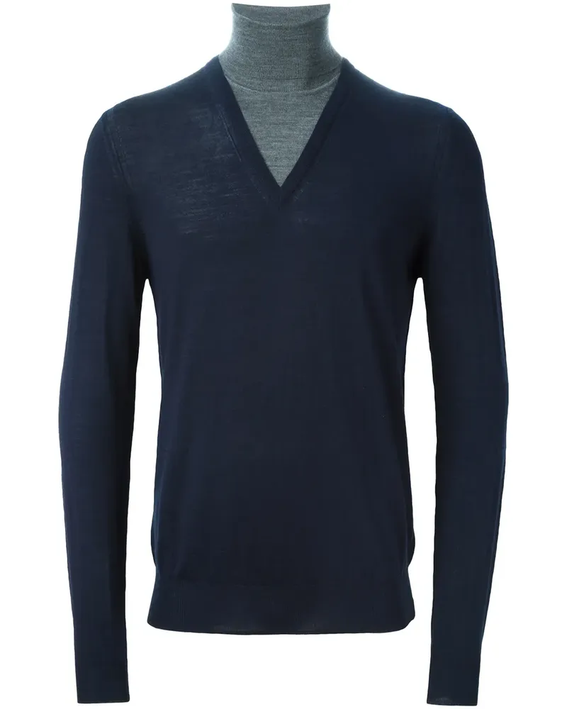 Paolo Pecora Milano Rollkragenpullover im Lagen-Look - Blau Blau