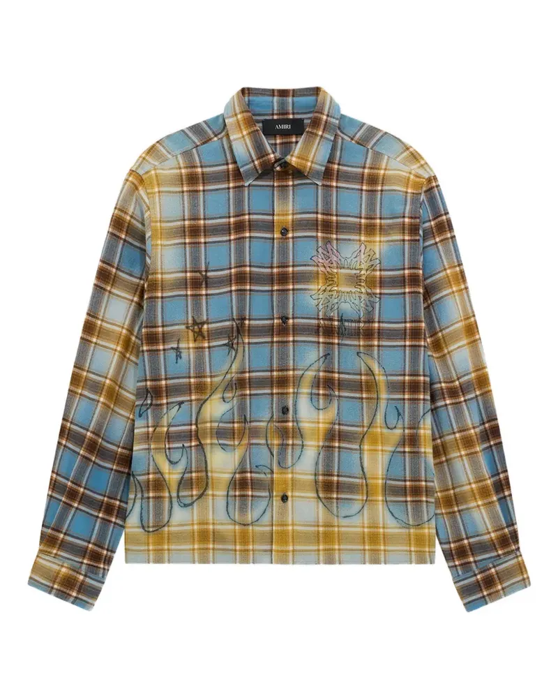 Amiri MA Quad gebleichtes Flanellhemd - Blau Blau