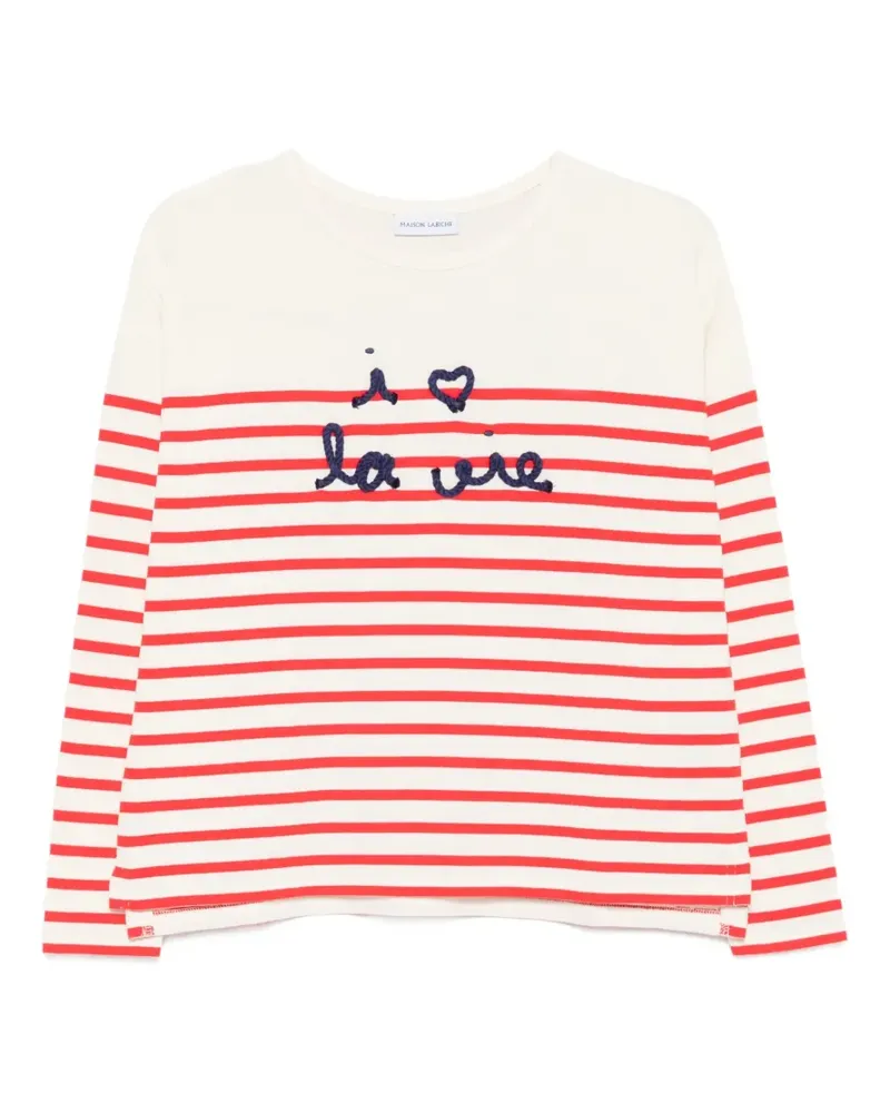 Maison Labiche I Love La Vie embroidered cotton top - Nude Nude