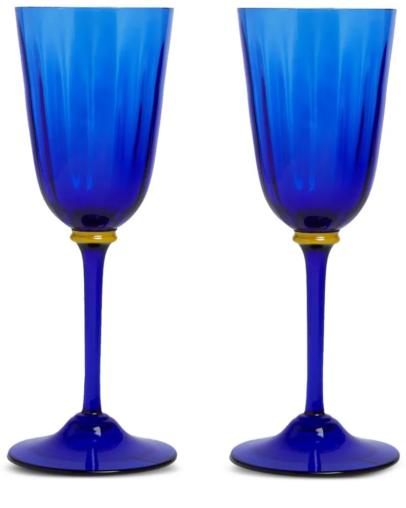 La DoubleJ Set aus zwei Rainbow Murano-Weingläsern - Blau Blau