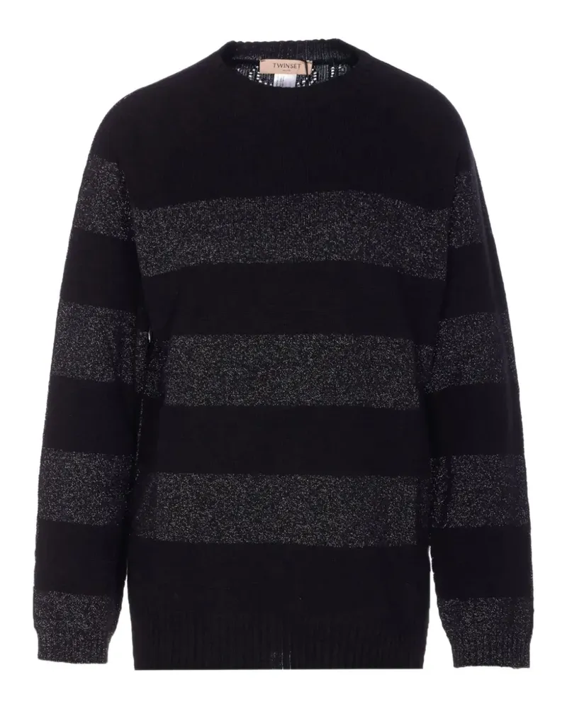 Twin-Set Gestreifter Pullover mit Lamé-Effekt - Schwarz Schwarz
