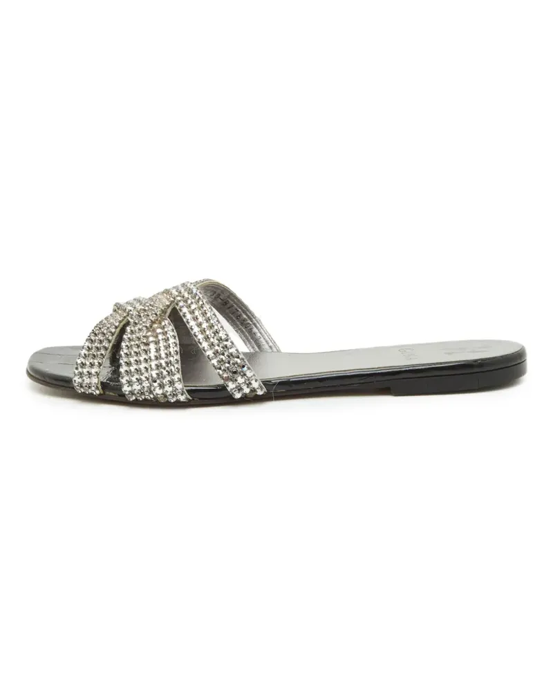 Gina croc-embossed crystal-embellished flat sandals - Schwarz Schwarz