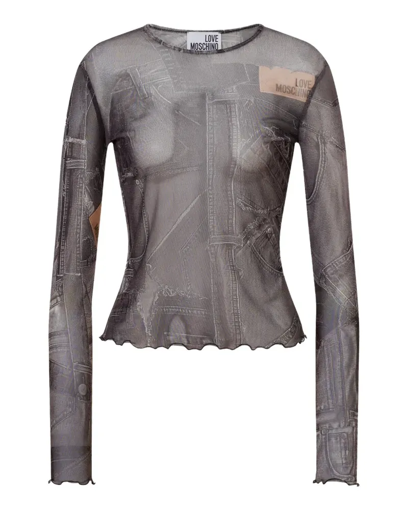 Moschino printed mesh T-shirt - Grau Grau