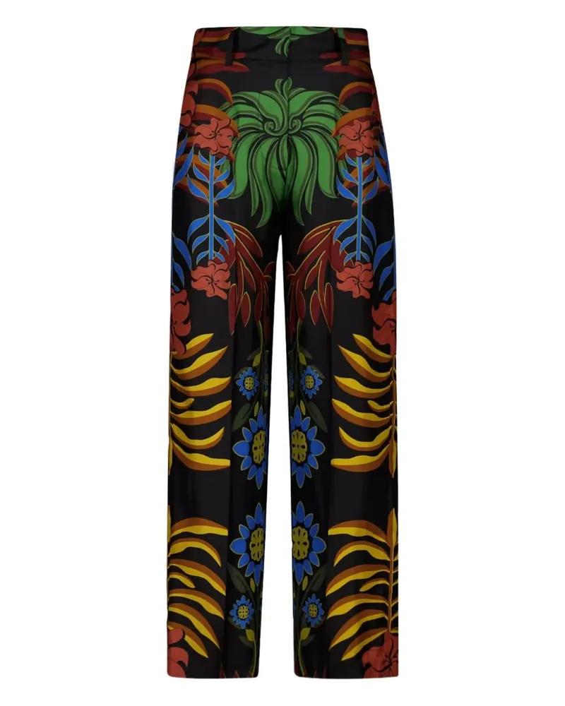 PAULA Seidenhose mit Blumen-Print - Schwarz Schwarz