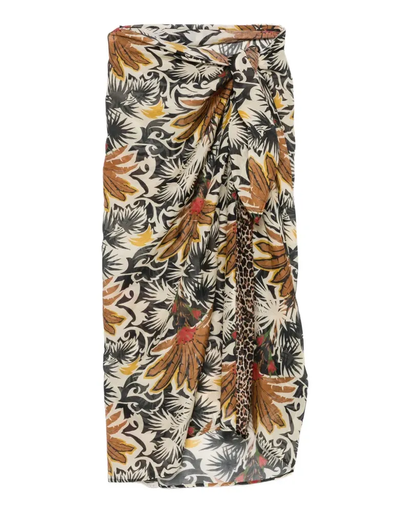 Anjuna floral-print leopard-trim sarong - Braun Braun
