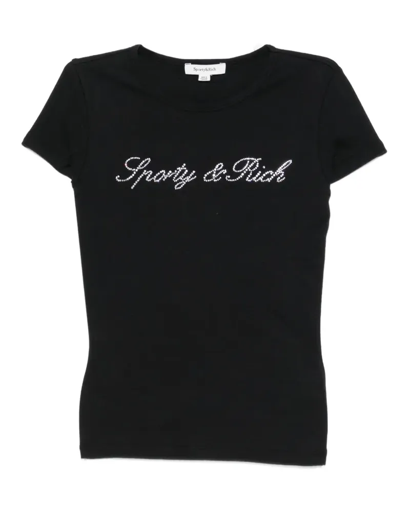SPORTY & RICH Pandora T-Shirt mit Kristalllogo - Schwarz Schwarz