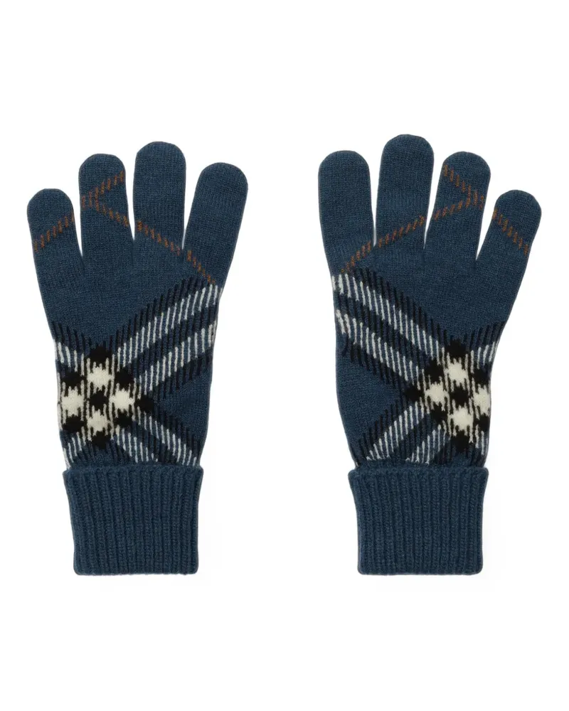 Burberry Check Handschuhe aus Kaschmirgemisch - Blau Blau