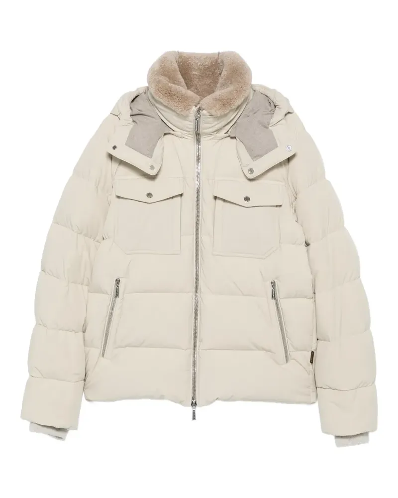 MOORER Alarick shearling-collar quilted jacket - Nude Nude