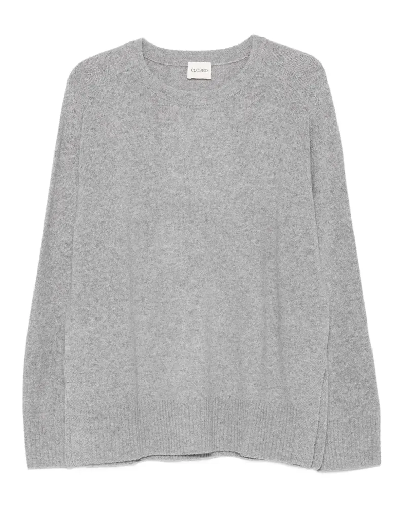 Closed side-slit crew-neck sweater - Grau Grau