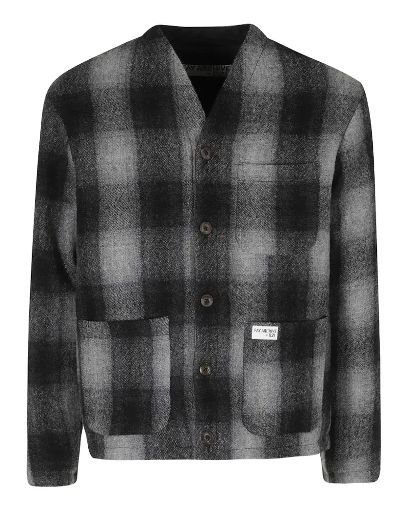 Fay Karierte Jacke mit V-Ausschnitt - Grau Grau