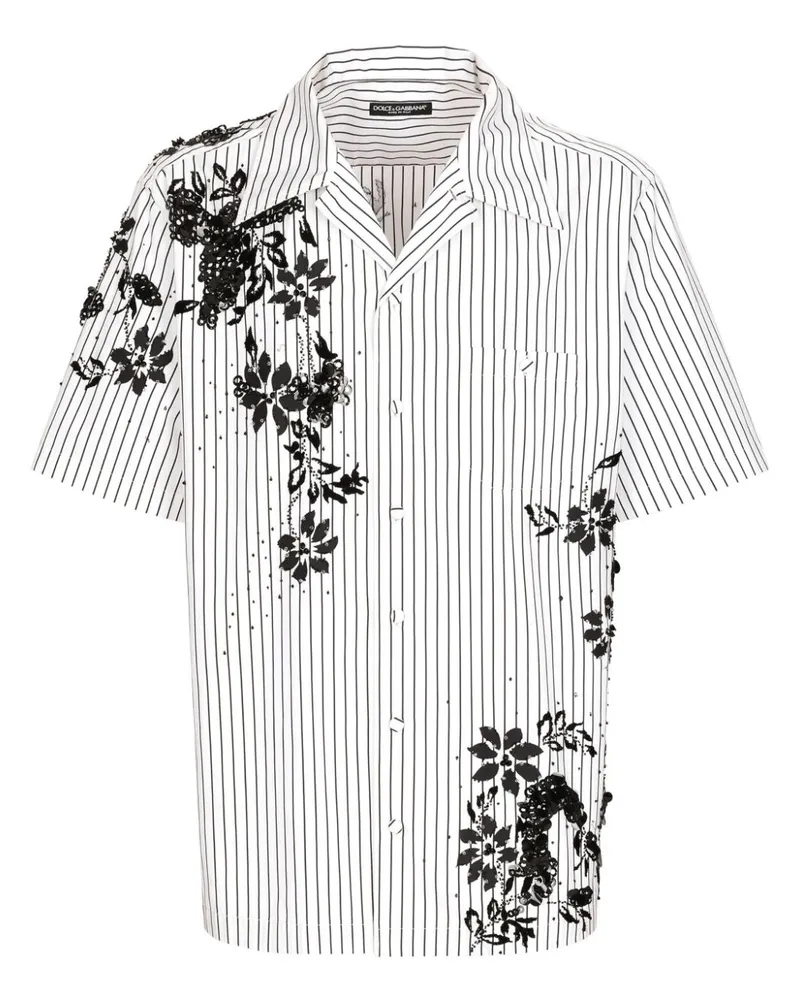 Dolce & Gabbana Gestreiftes Hemd mit Blumen-Print Weiß