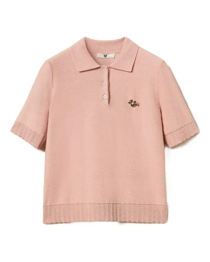Twin-Set Poloshirt mit Brosche - Rosa Rosa