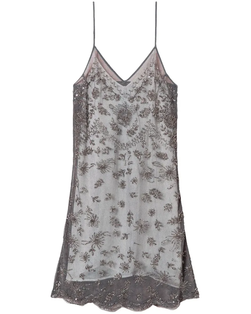 Twin-Set Besticktes Tüll-Minikleid - Grau Grau
