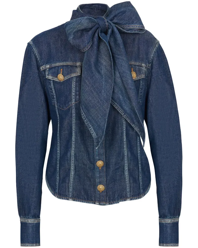 Balmain Jeanshemd mit Schleifenkragen - Blau Blau