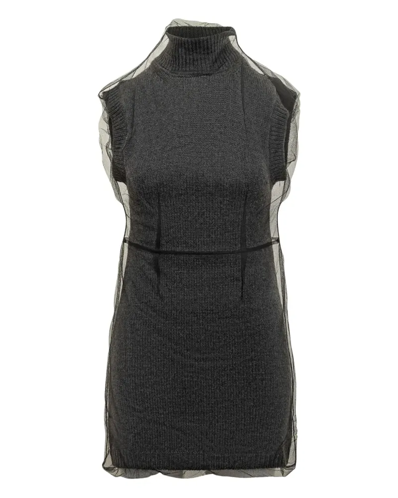MSGM sleeveless tulle-overlay mini dress - Grau Grau