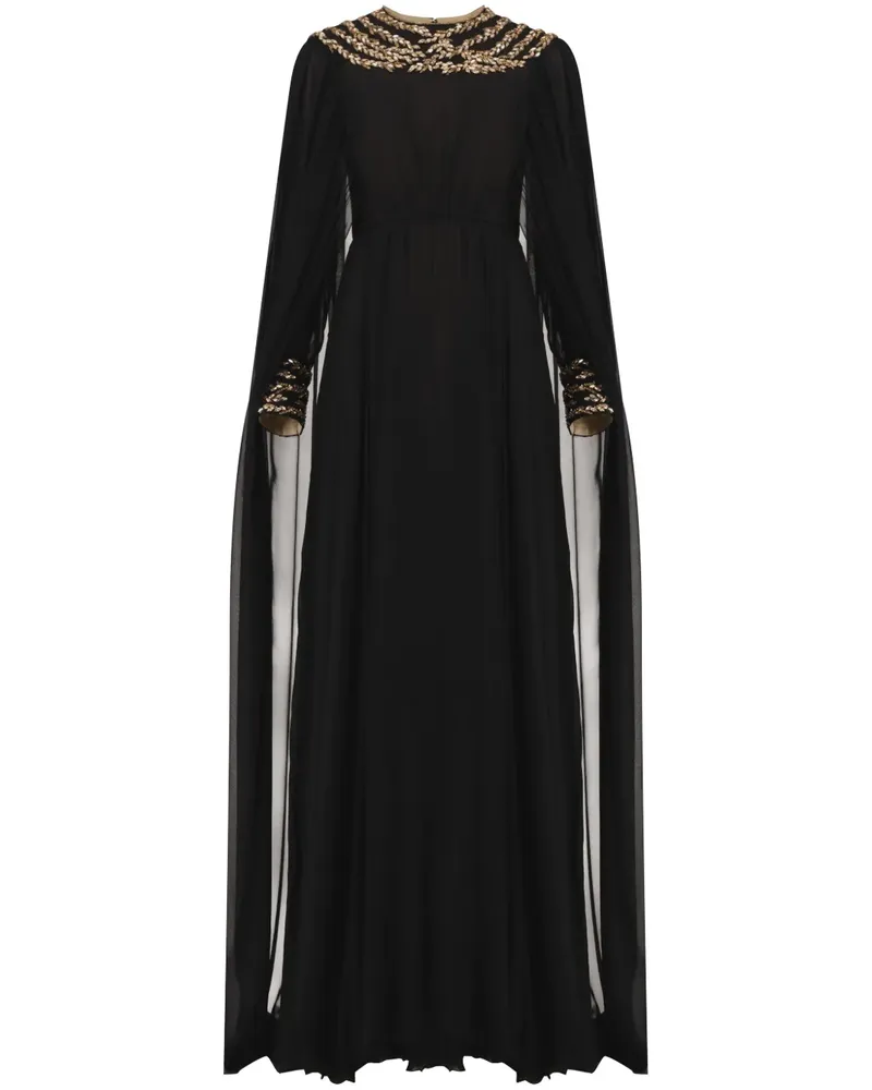 Dina Melwani Chiffon-Maxikleid mit Kristallen - Schwarz Schwarz