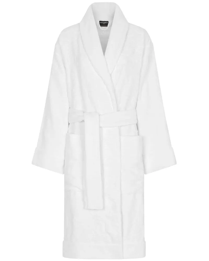 Dolce & Gabbana Frottee-Bademantel aus Jacquard - Weiß Weiß
