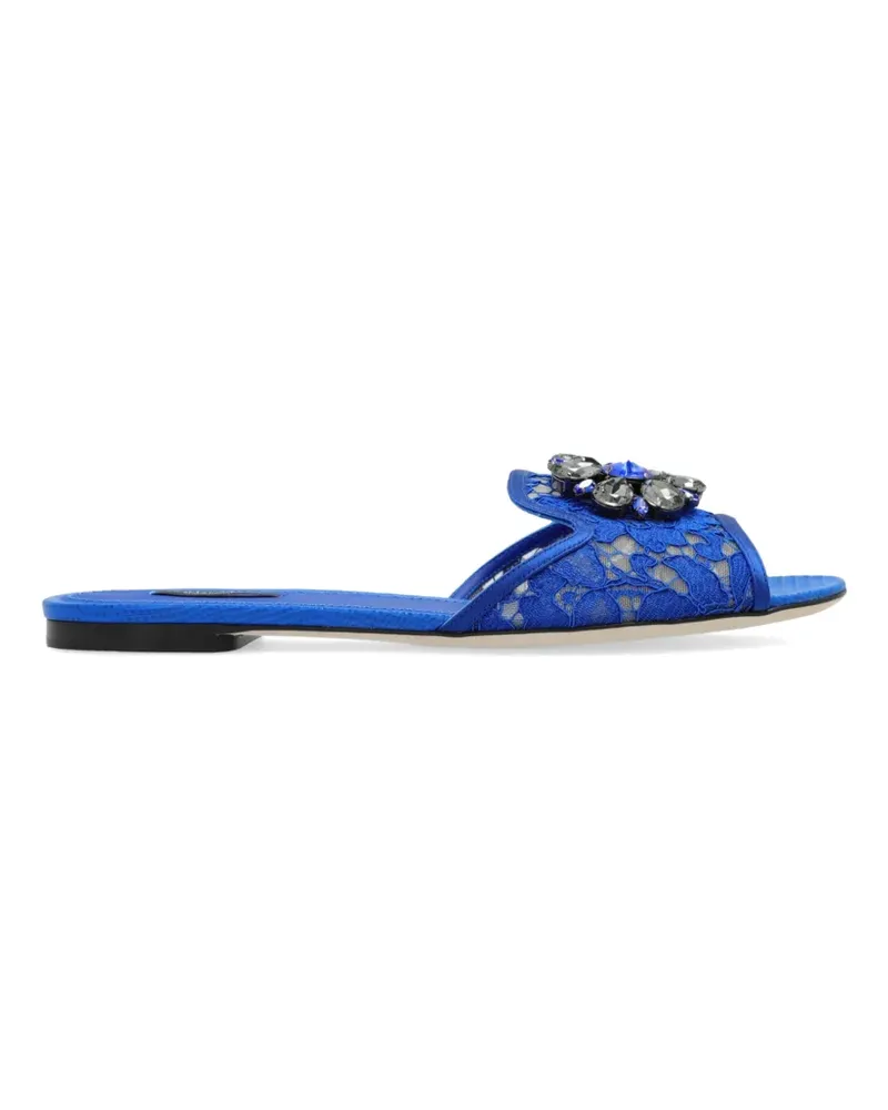 Dolce & Gabbana Bianca Sandalen mit Regenbogen-Spitzenbrosche - Blau Blau