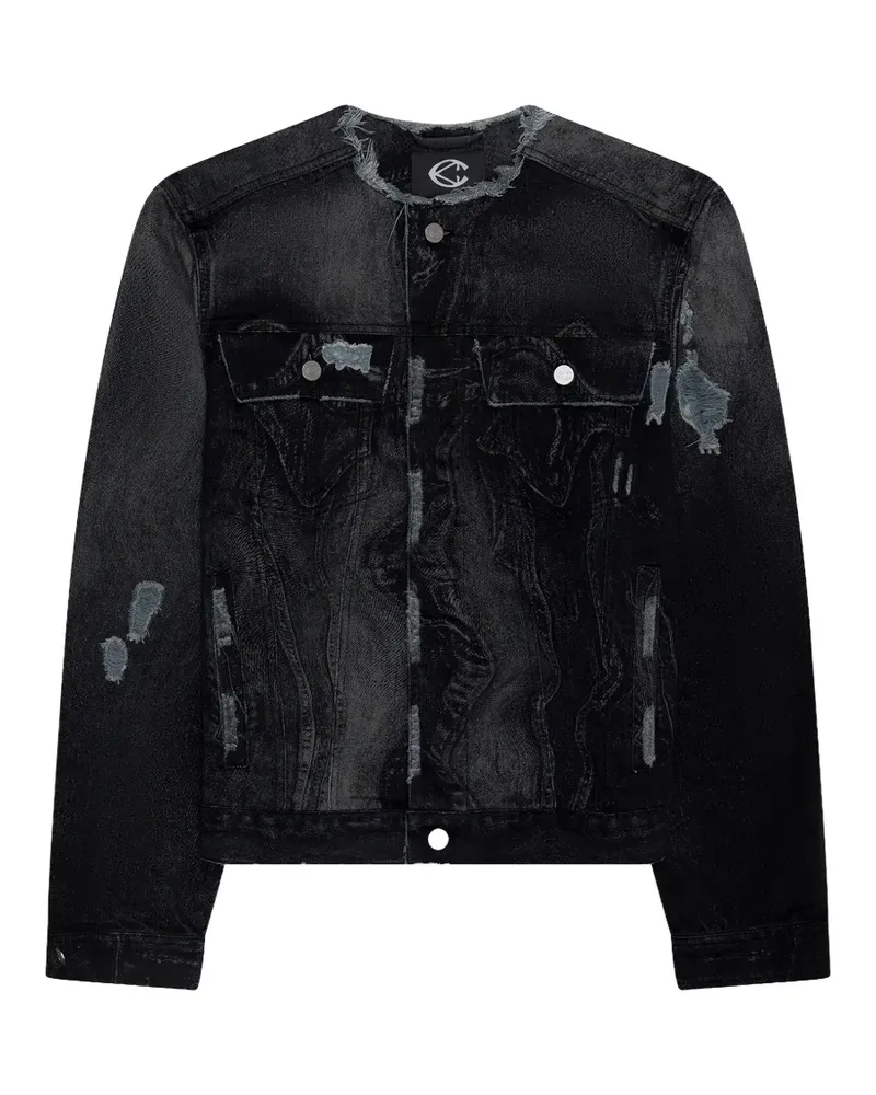 Camper Jeansjacke im Distressed-Look mit verzerrtem Print - Schwarz Schwarz