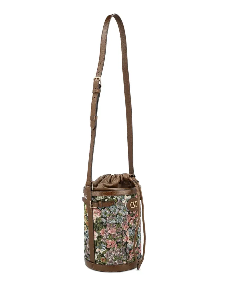 Valentino Garavani Vlogo floral-print bucket bag - Braun Braun