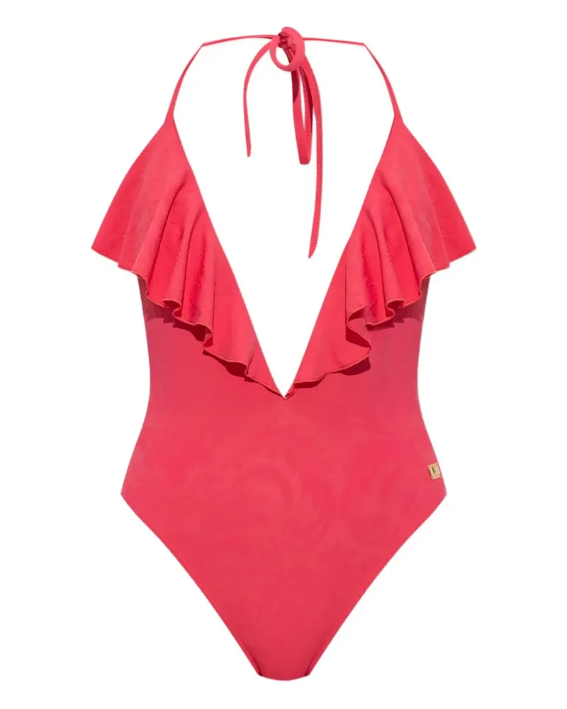 Balmain Gerüschter Neckholder-Badeanzug - Rot Rot