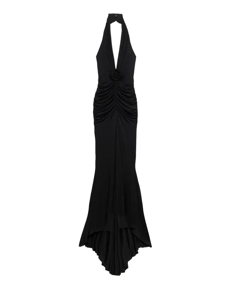 Blumarine Neckholder-Maxikleid mit Roesenapplikation - Schwarz Schwarz